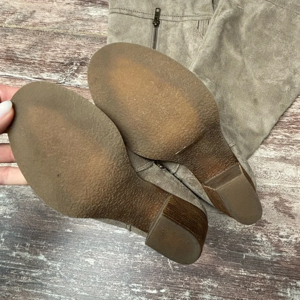 Not Rated | VGUC Tan Over-the-Knee Boots Heel Side Zip Faux Suede, 6.5